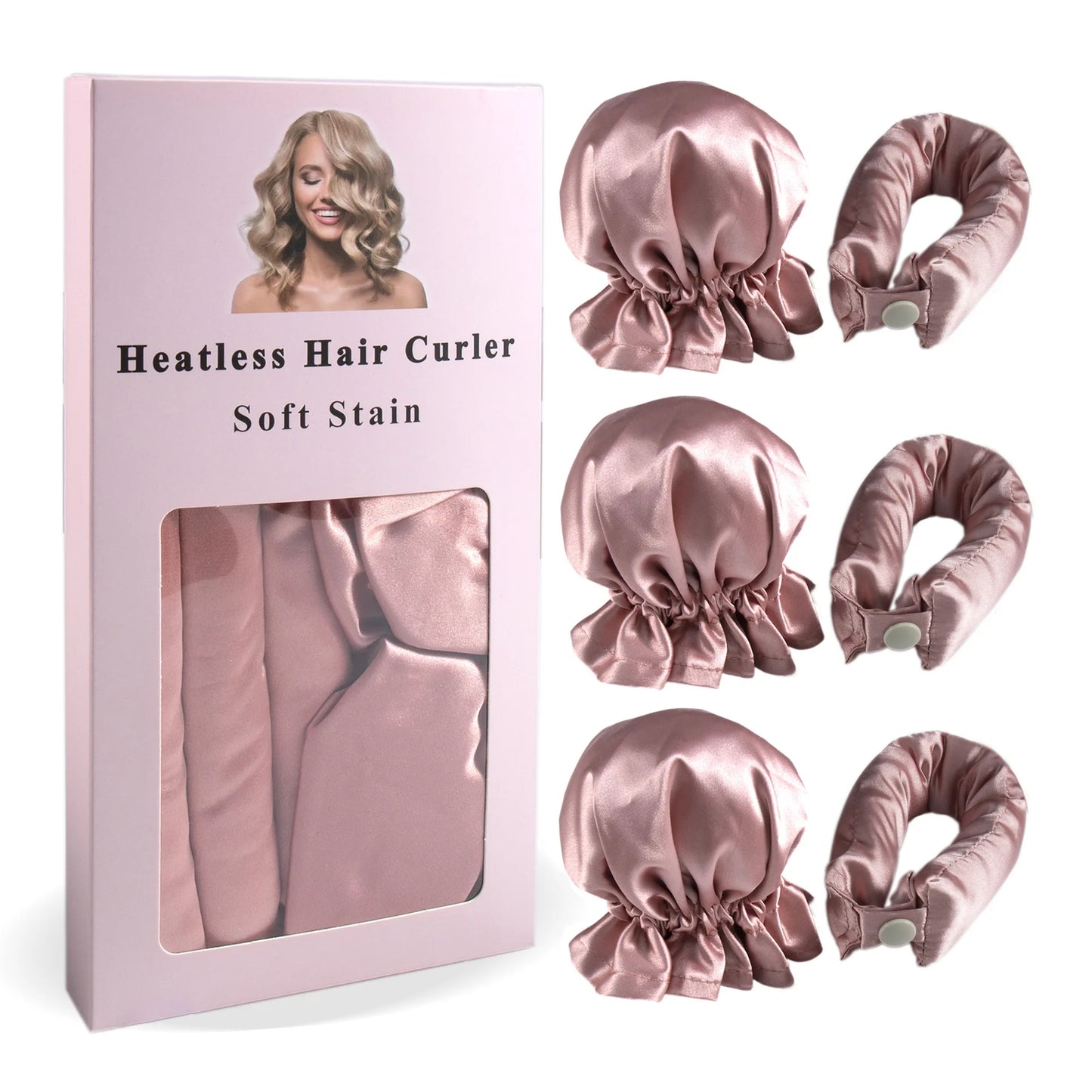 3Pc Satin Heatless Curling Rod with Hair Caps, Soft Overnight Curling Rod Headband for Long Hair, DIY Hairstyling Tools