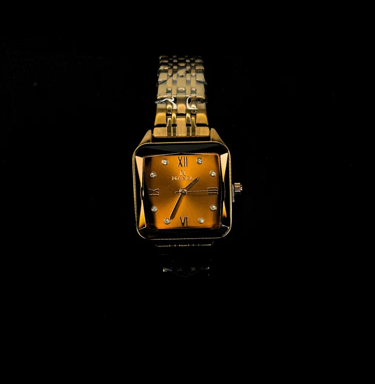 Maxel Gold-Tone Rectangle Dial Crystal Marker Watch