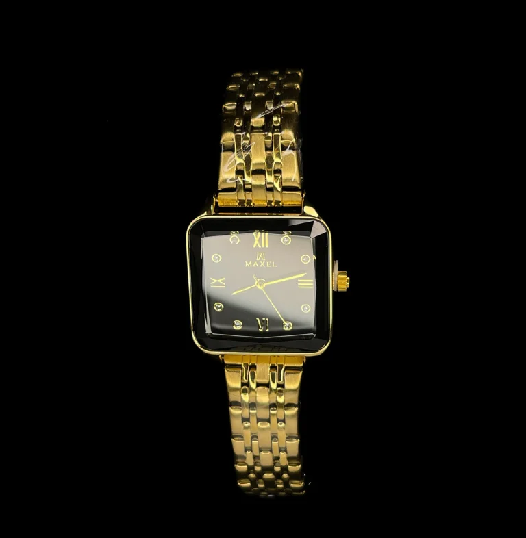 Maxel Gold-Tone Square Black Dial Women's Watch